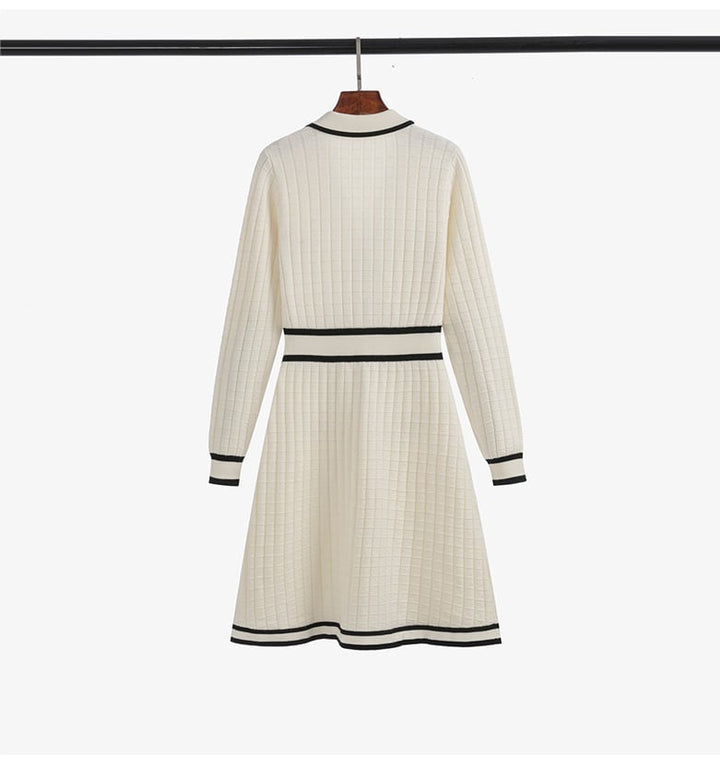 【dress】気質満点 エレガントVネックニットワンピース　M17508