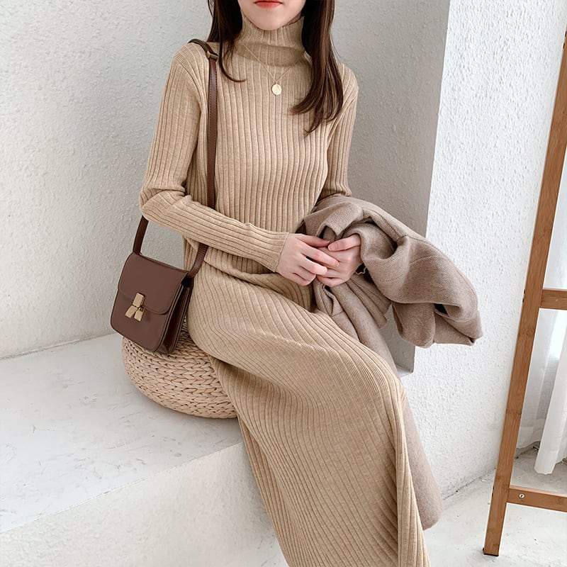 【dress】人気アイテム ! ハイネックニットワンピース　M17662