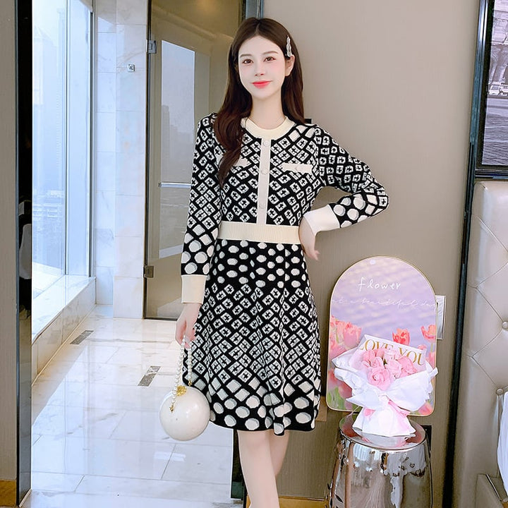 【dress】クルーネックニットワンピース　M18339