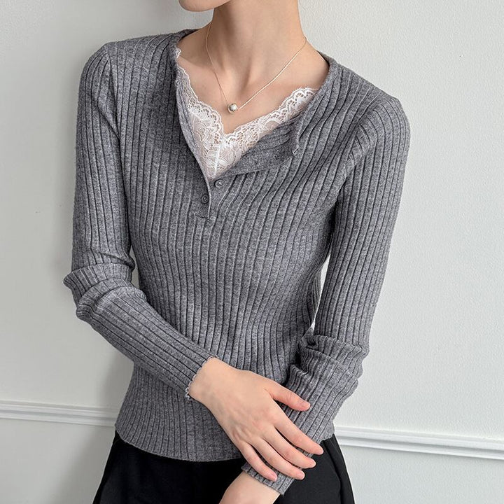 【tops】レースドッキングニットトップス Q6969