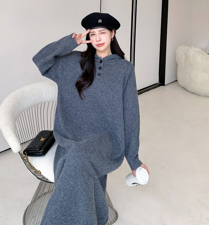 【dress】フード付きロングニットワンピース　N2186
