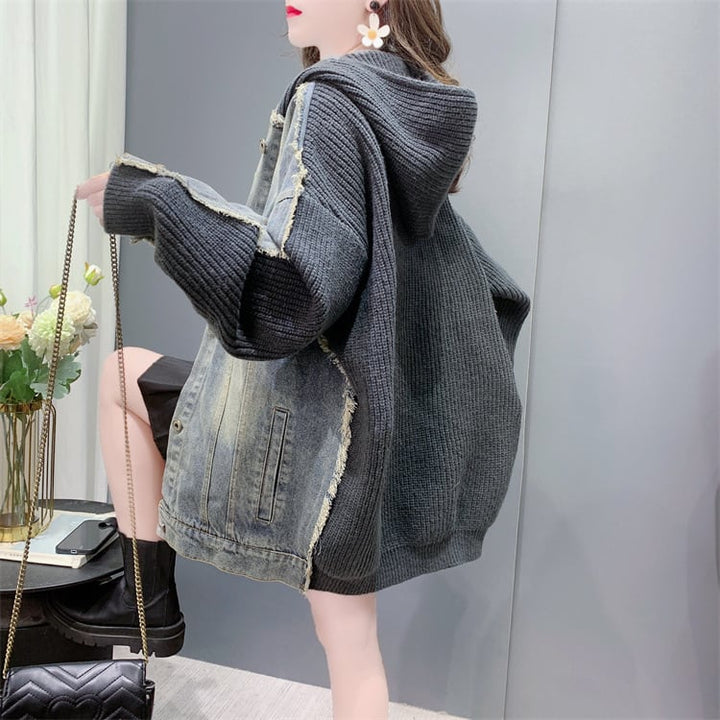 【outer】デニム切り替えニットカーデ　M26957
