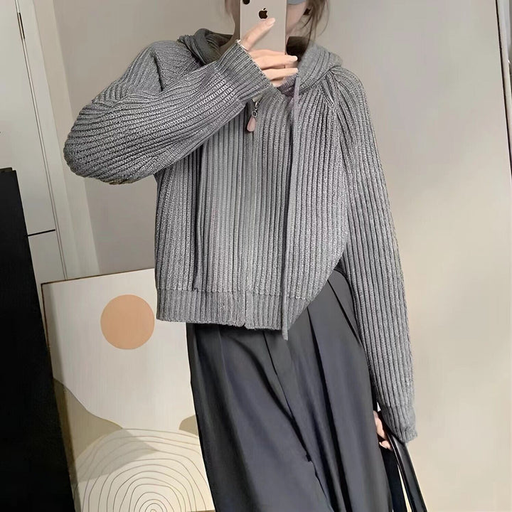 【outer】フード付きニットカーデ　M18886