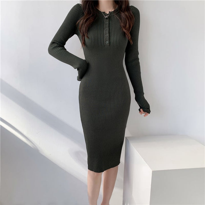 【dress】ボタンデザインニットワンピース　M18031