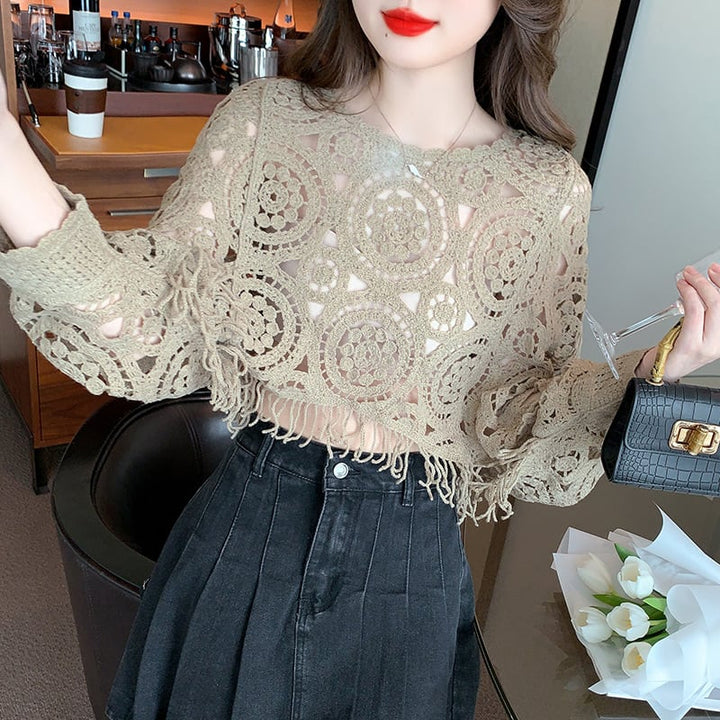 【tops】優しい雰囲気カットワークレーストップス　M17665