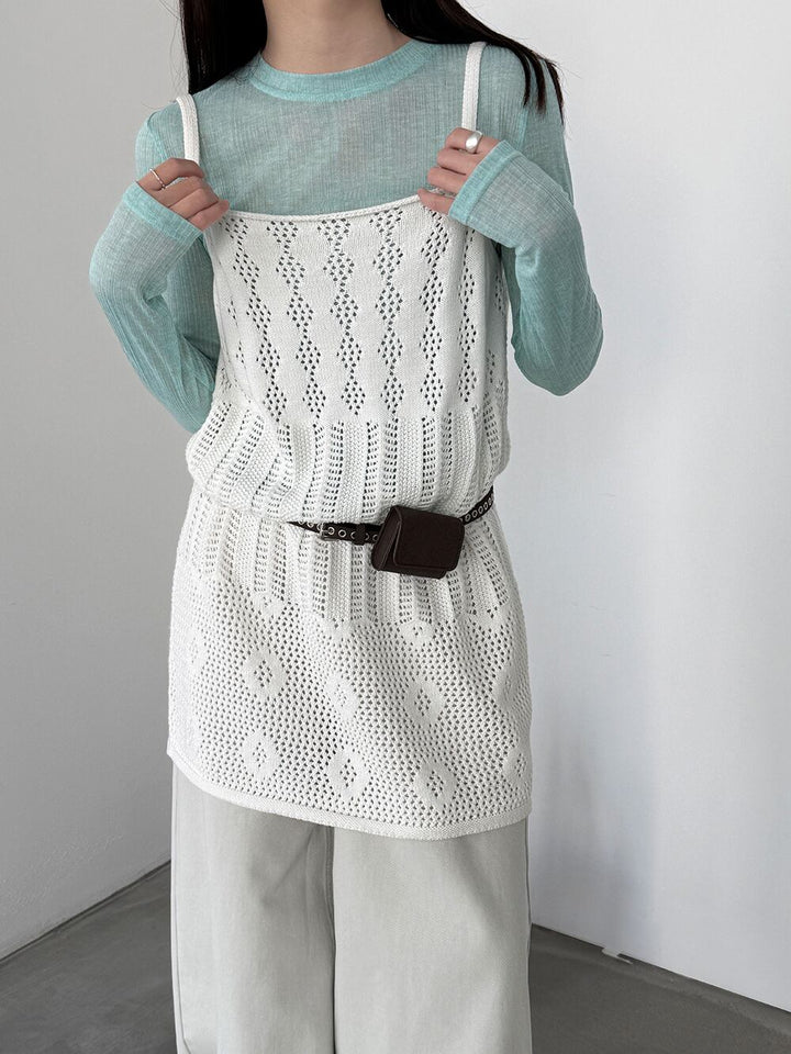 【tops】透かしニットキャミソール Q8326
