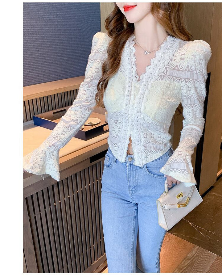 【tops】Vネックレーストップス　M27417