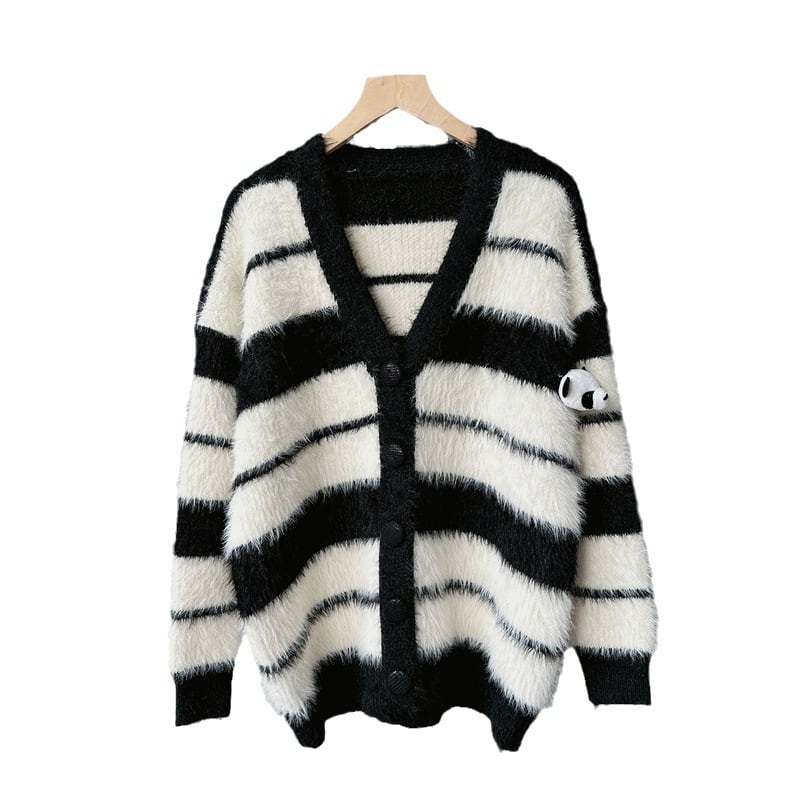 【outer】ボーダー柄Vネック配色カーディガン　M17684