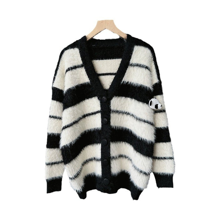 【outer】ボーダー柄Vネック配色カーディガン　M17684