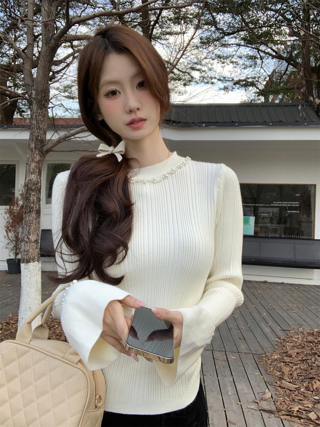 【tops】パールニットトップス　M26735