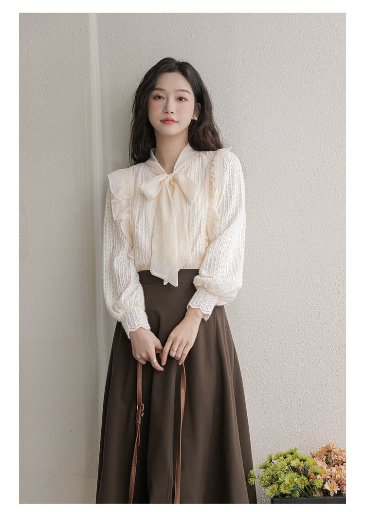 【tops】リボン付きシャツトップス　M21001