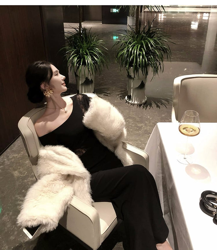【dress】オフショルダーレース切り替えワンピース　M28707