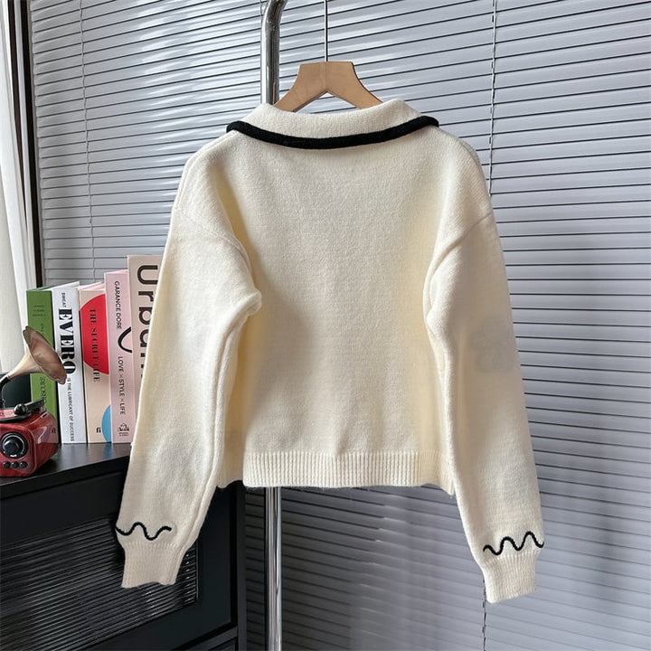【outer】POLOネック刺繍ニットカーデ　M18027