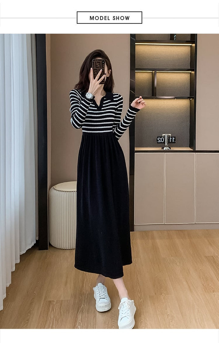 【dress】ボーダー柄ドッキングワンピース　M18390