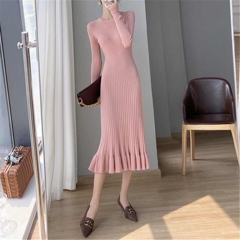 【dress】フリルニットワンピース　M18383