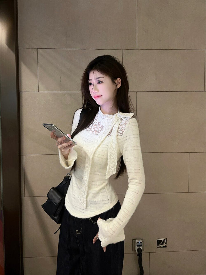 【tops】リボン付きレーストップス　M27058