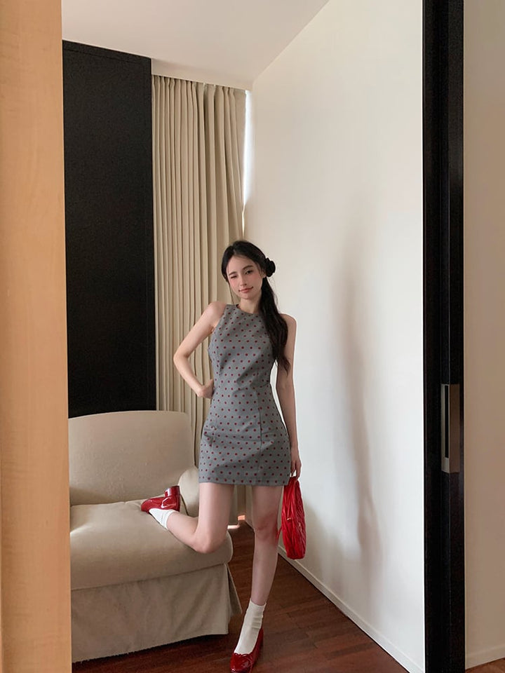 【dress】ノースリーブドット柄ワンピース　M30052