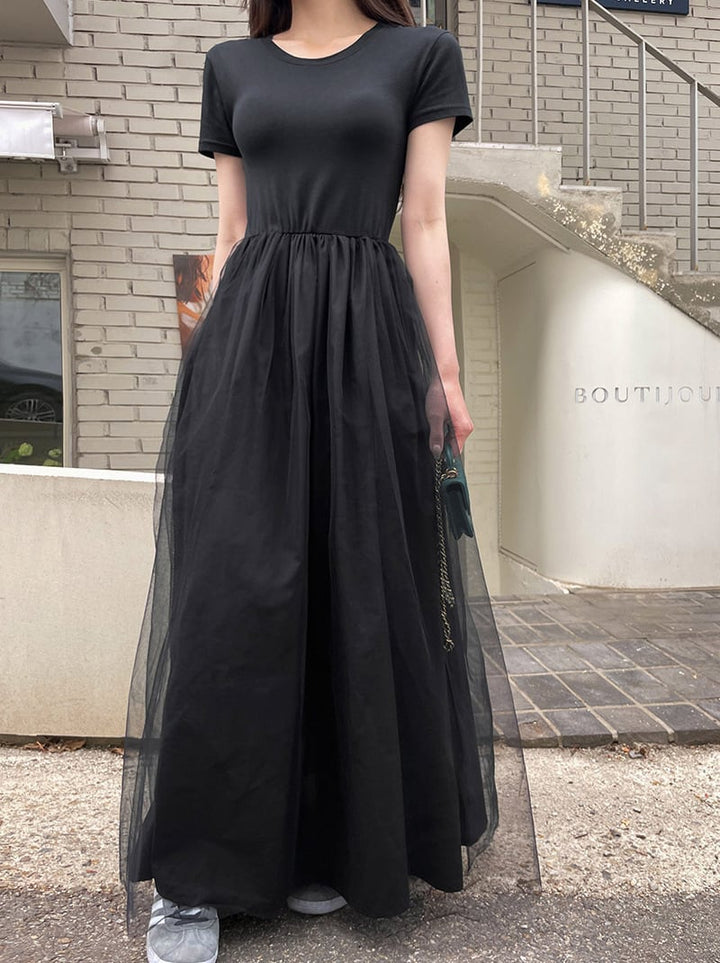 【dress】チュールドッキングワンピース　M24029