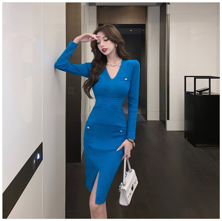 【dress】着回し力抜群Vネックニットワンピース　M17597
