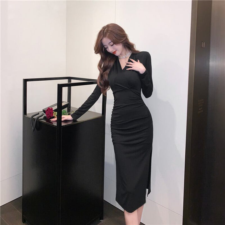【dress】スリット入れロングワンピース Q8174