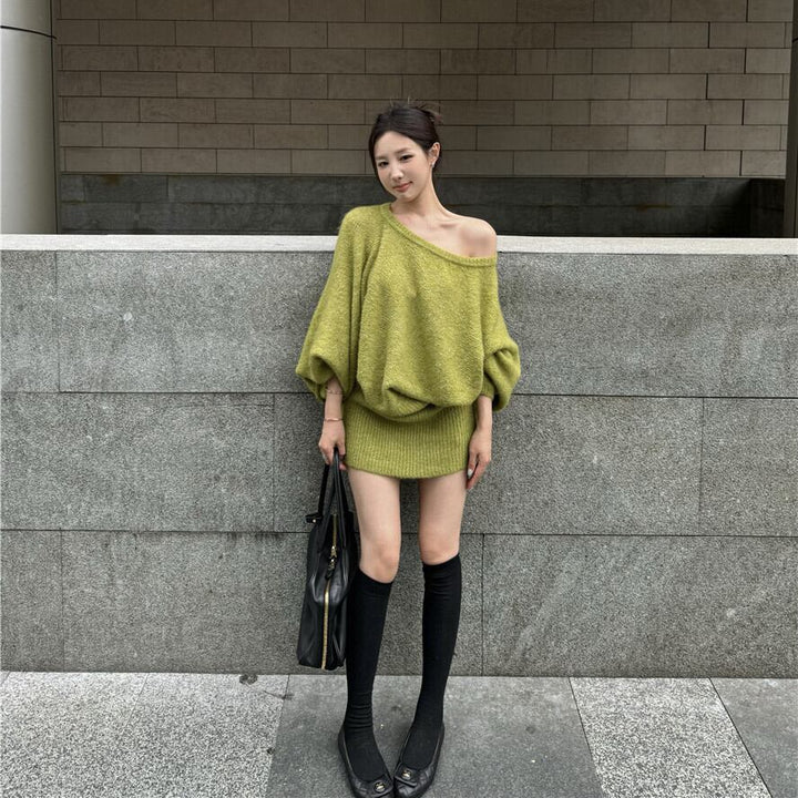 【dress】オフショルダーニットワンピース　M27956