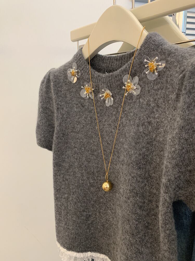 【tops】レース切り替えニットトップス　M29075