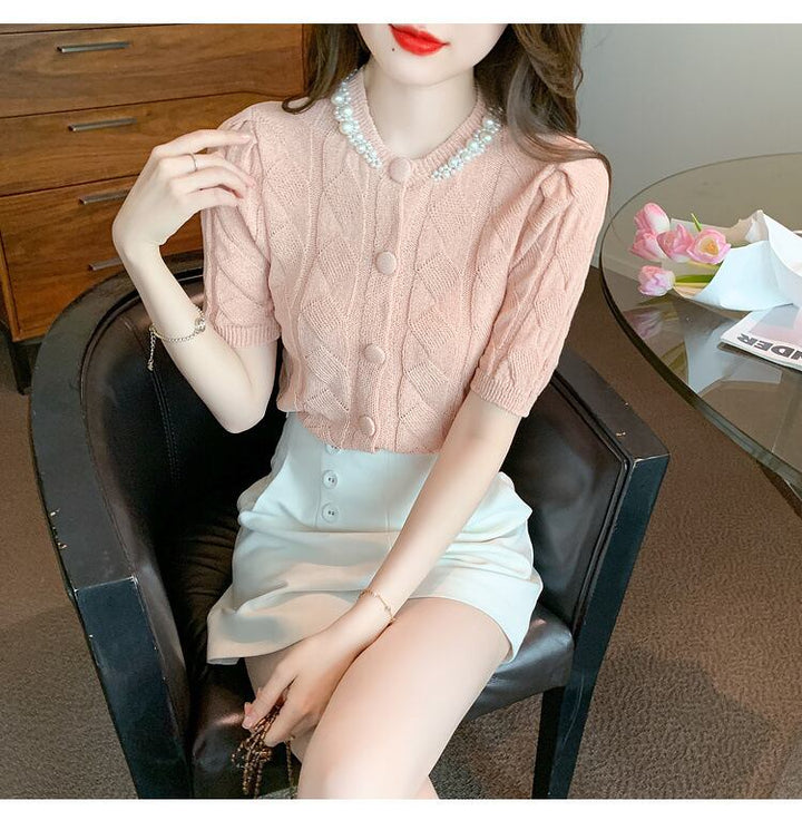 【tops】存在感 スウィートオシャレ薄手ニットトップス　M16839