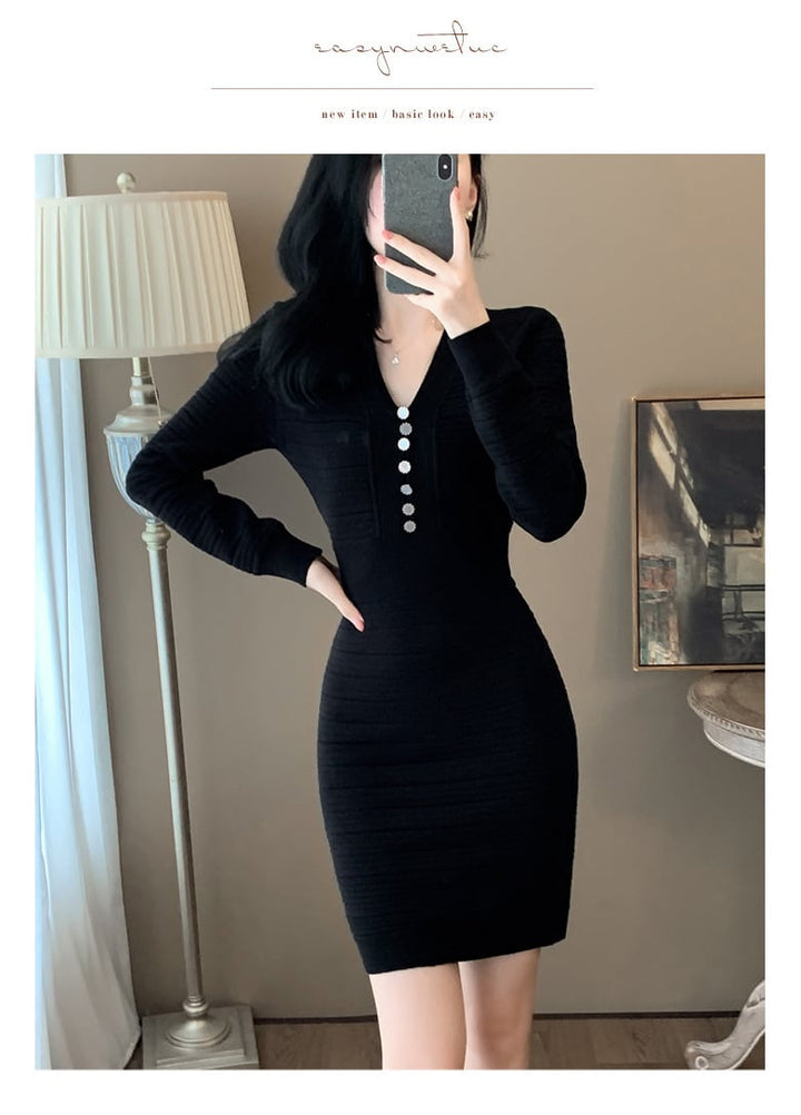 【dress】Vネックニットワンピース　M25346