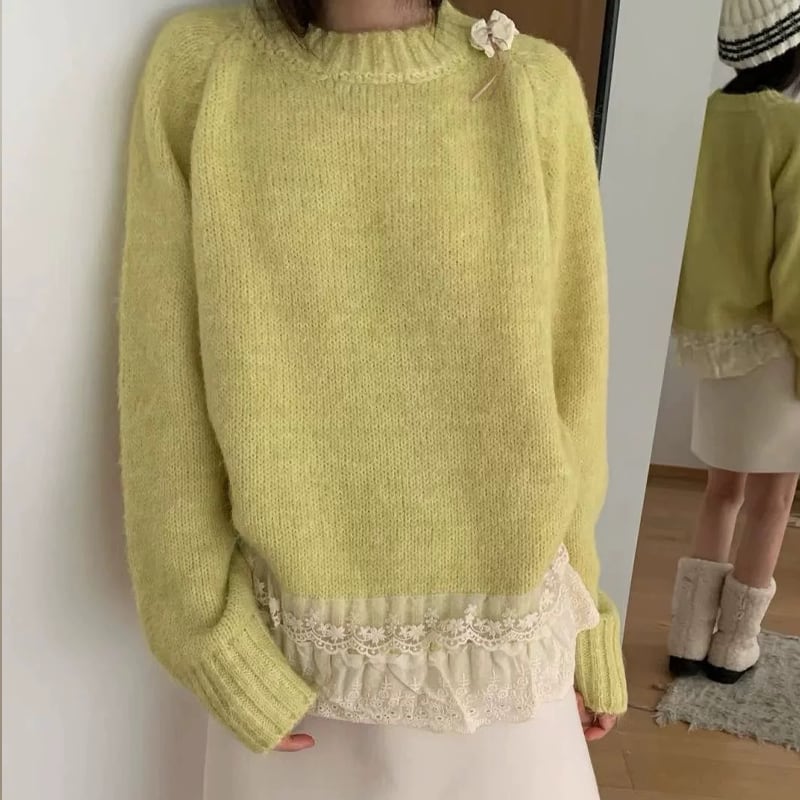 【tops】レースドッキングニットトップス Q7775