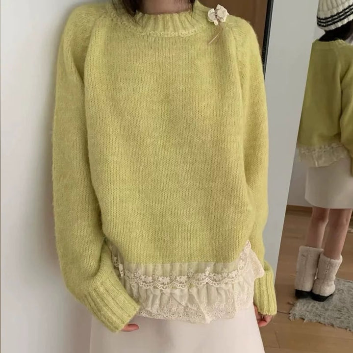 【tops】レースドッキングニットトップス Q7775