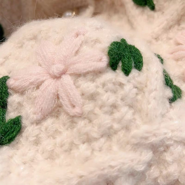 【outer】クルーネック刺繍ニットカーデ　M18132