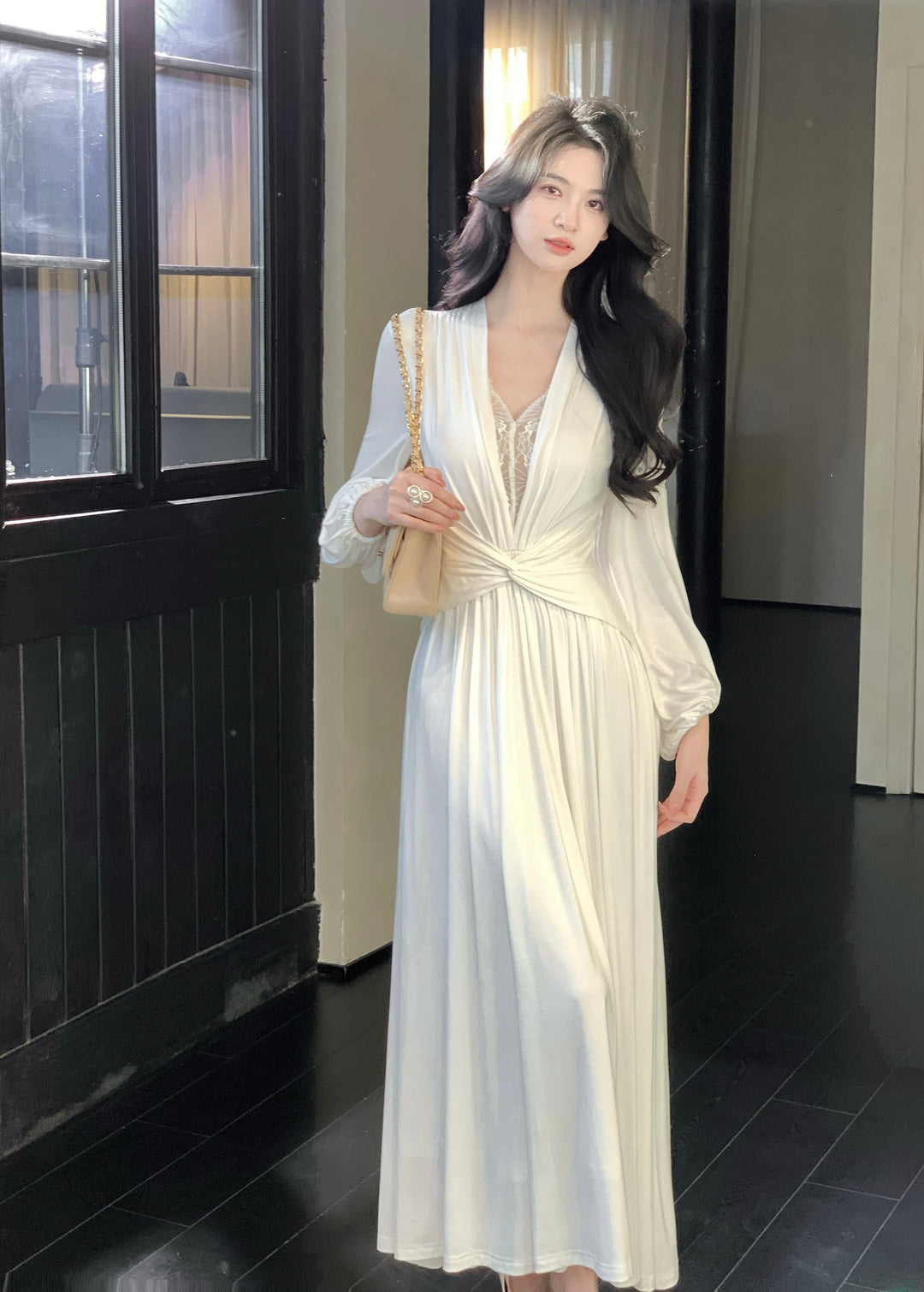 【dress】レースドッキングロングワンピース　N3450