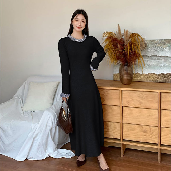 【dress】パール付きニットワンピース Q7053