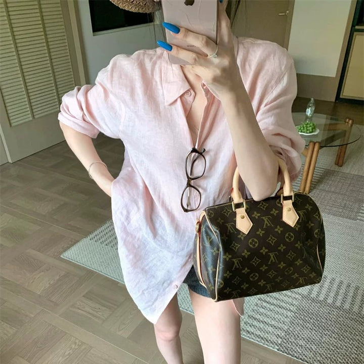 【tops】2色展開ロングシャツ Q8523