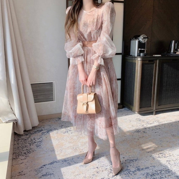 【dress】パフスリーブチュールワンピース　M30144