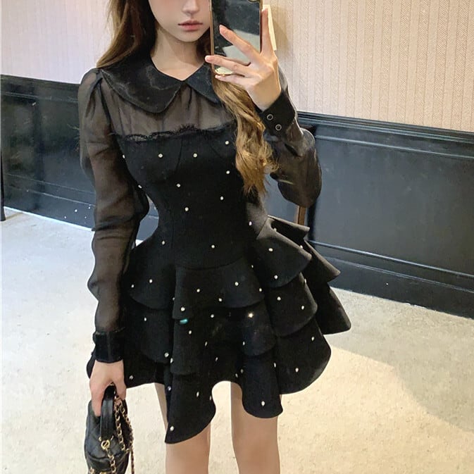【dress】ビジューチュールドッキングワンピース　M26961