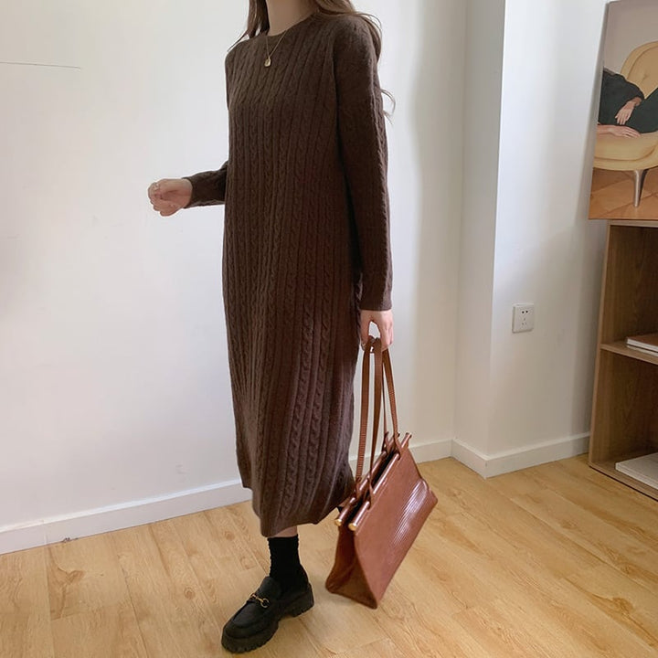 【dress】韓国系無地ニットワンピース着心地良い　M17658