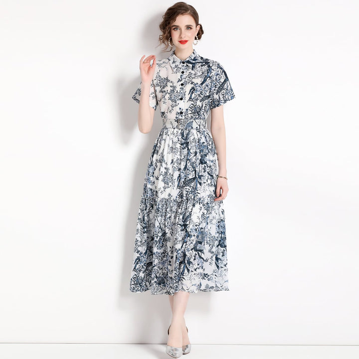 【dress】女子力アップエレガントプリントシャツワンピース　M17133