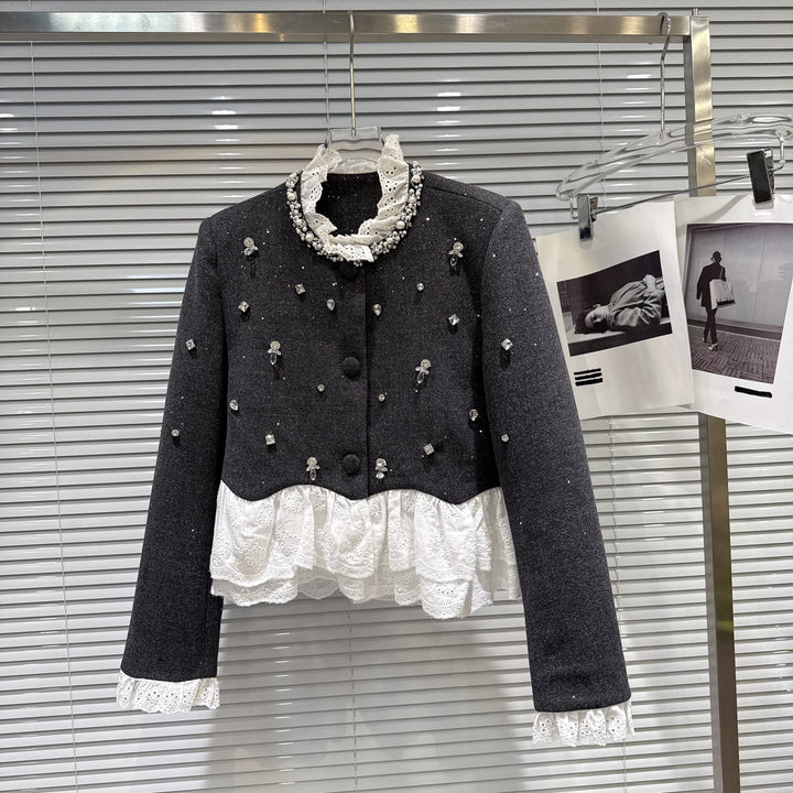 【set】レースドッキングショートジャケット×ショートパンツセット    N3479