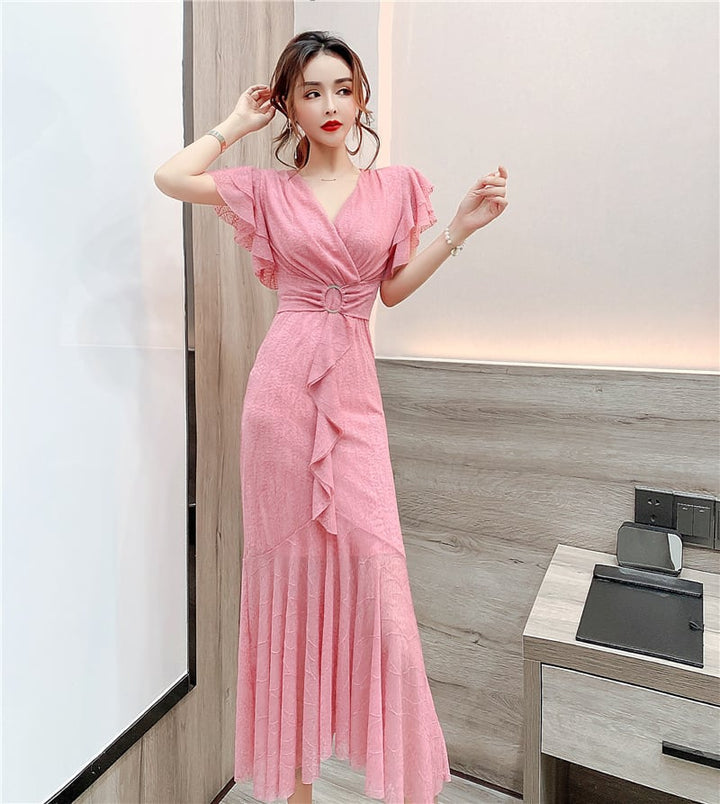 【dress】美人度アップVネックマーメイドワンピース　M17020