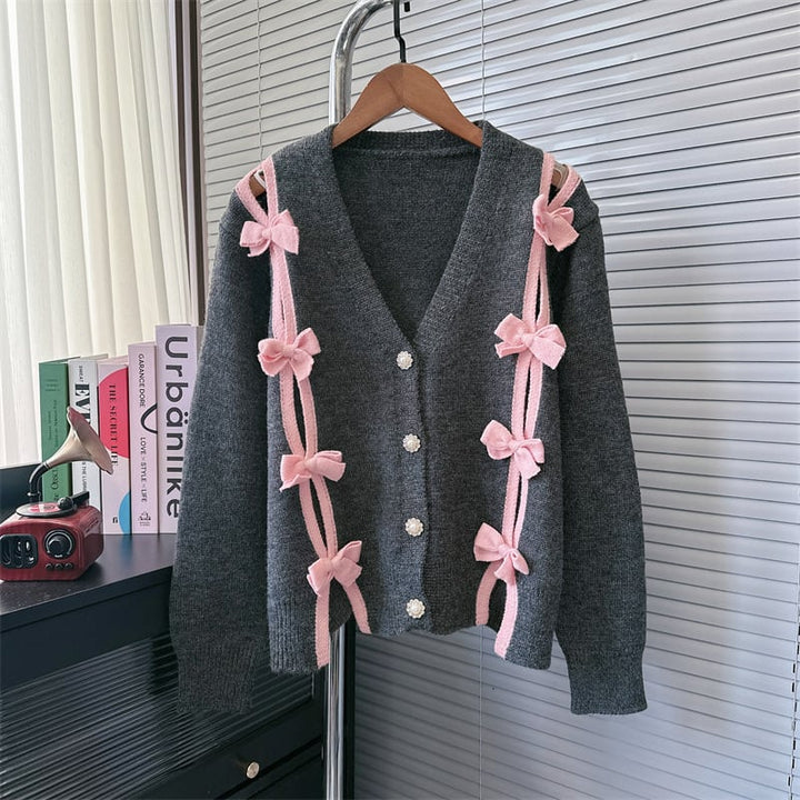 【outer】リボン付きニットカーデ　M25725