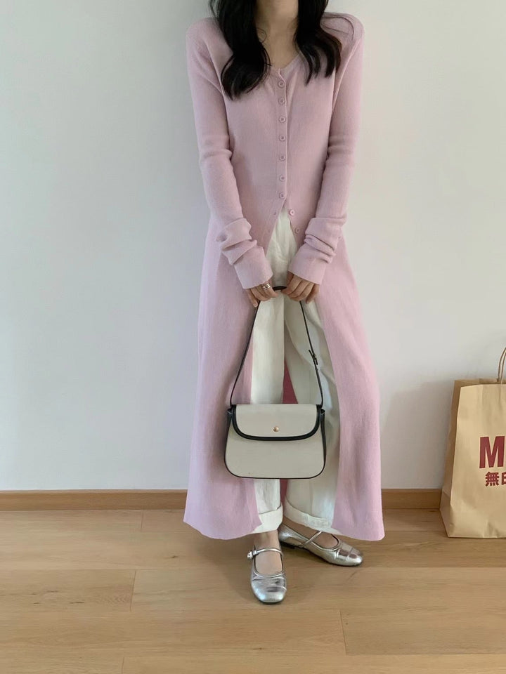 【outer】ロング丈スリットニットカーデ　M26799