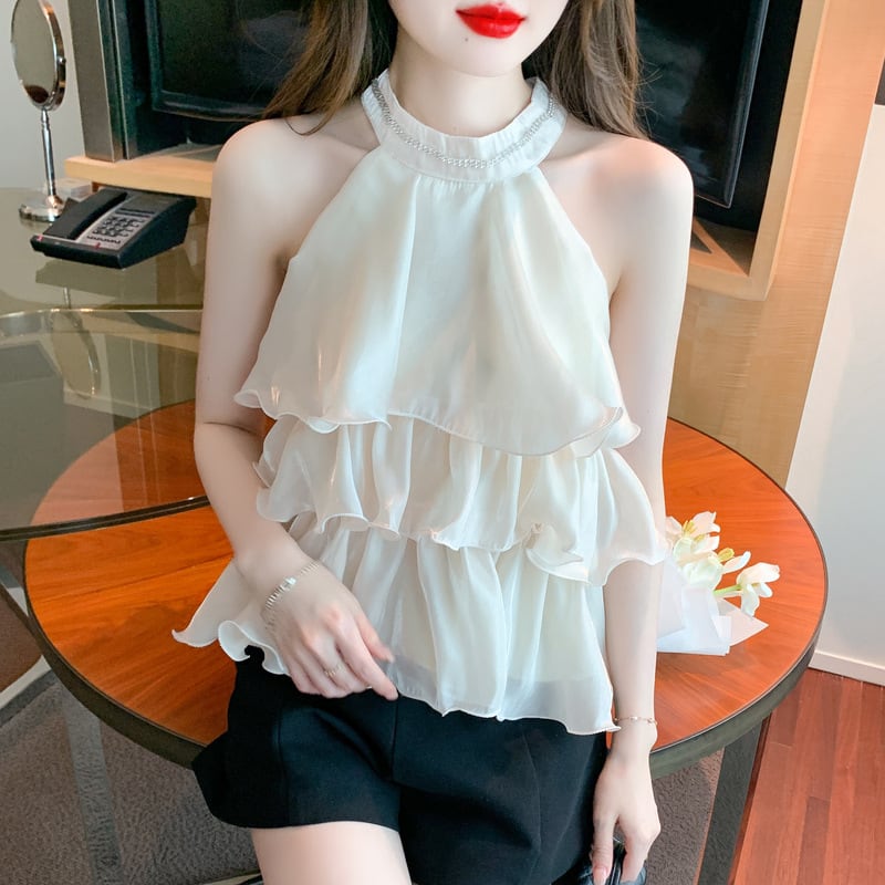 【tops】存在感 スウィートオシャレノースリーブトップス　M16751
