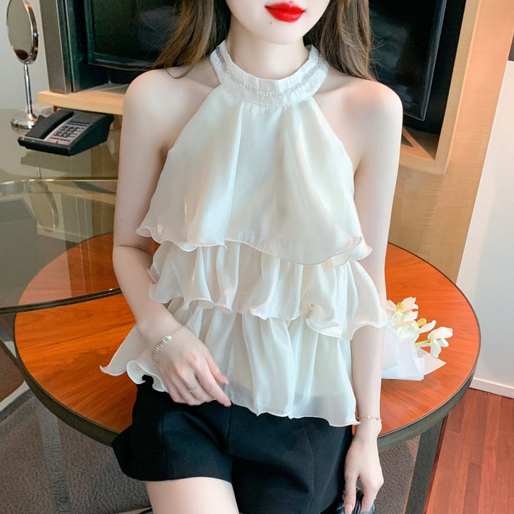 【tops】存在感 スウィートオシャレノースリーブトップス　M16751