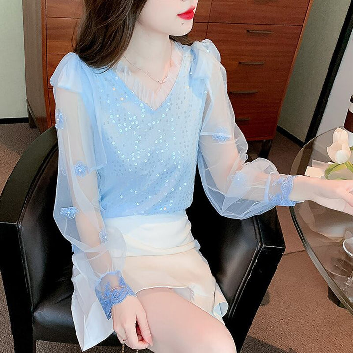 【tops】チュールコンビシャツトップス　M29227
