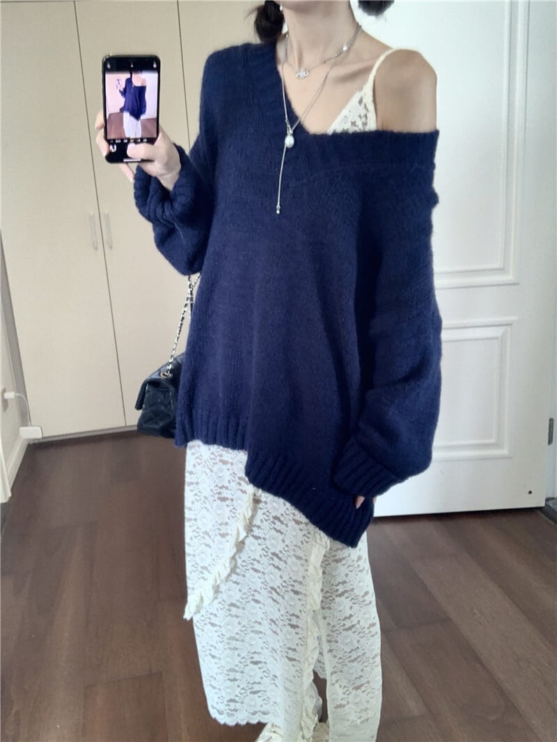 【set】ニットセーター+レースワンピースセット　M26558