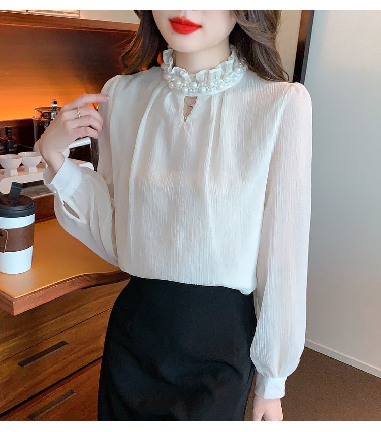 【tops】スタンドネックシャツトップス　M18351