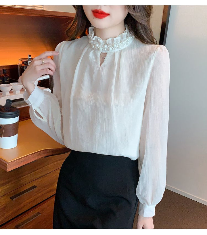 【tops】スタンドネックシャツトップス　M18351