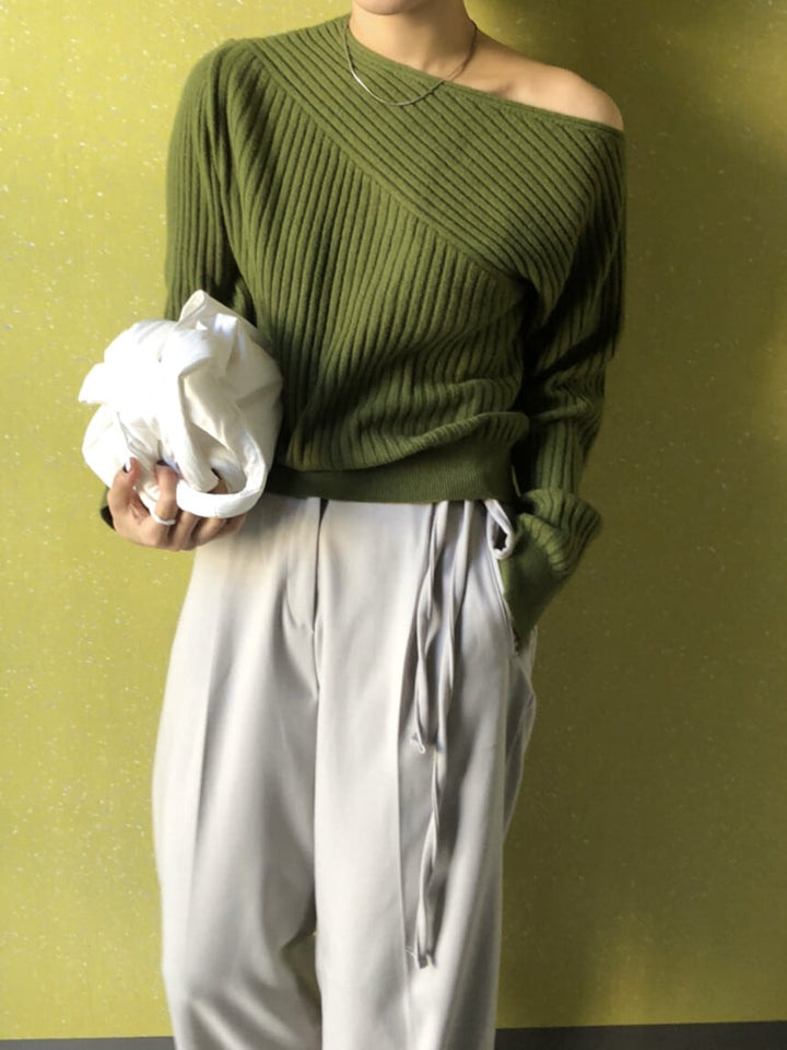 【tops】オフショルダーニットセーター　M27100