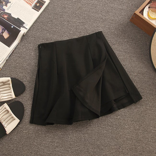 【set】おしゃれ！キャンパス2点セットニットTシャツ+スカート　M17120
